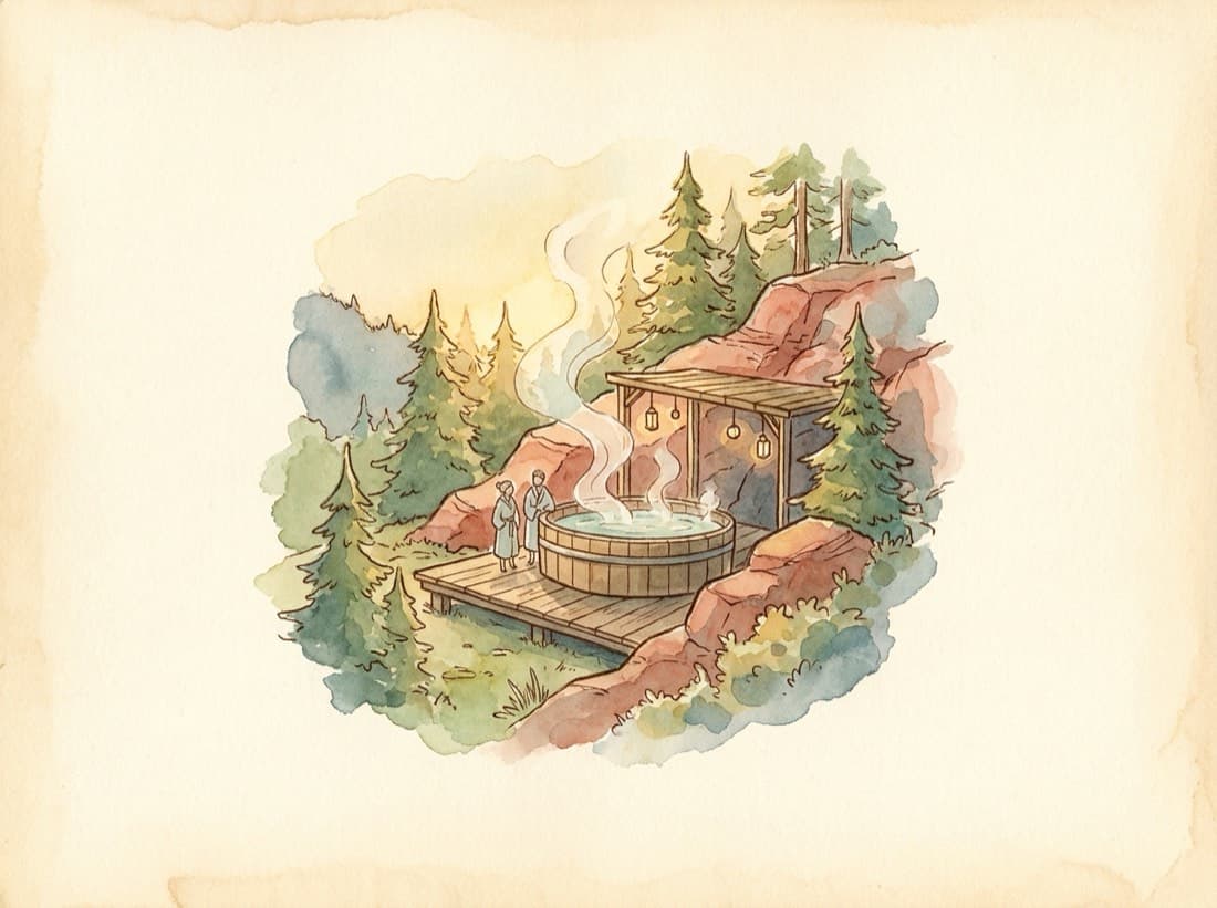 An illustrated almanac plate of SunWater Spa