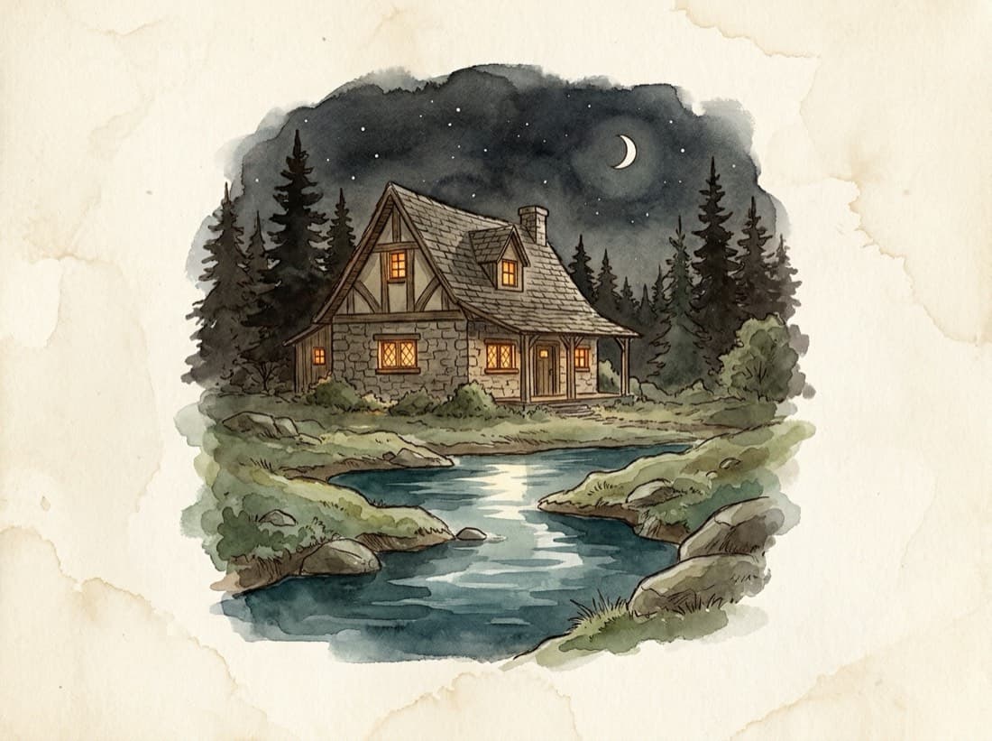 An illustrated almanac plate of Manitou Springs under the night sky